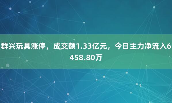 群兴玩具涨停，成交额1.33亿元，今日主力净流入6458.80万