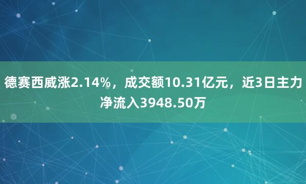 德赛西威涨2.14%，成交额10.31亿元，近3日主力净流入3948.50万