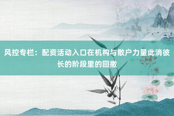 风控专栏：配资活动入口在机构与散户力量此消彼长的阶段里的回撤