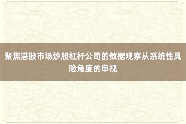 聚焦港股市场炒股杠杆公司的数据观察从系统性风险角度的审视